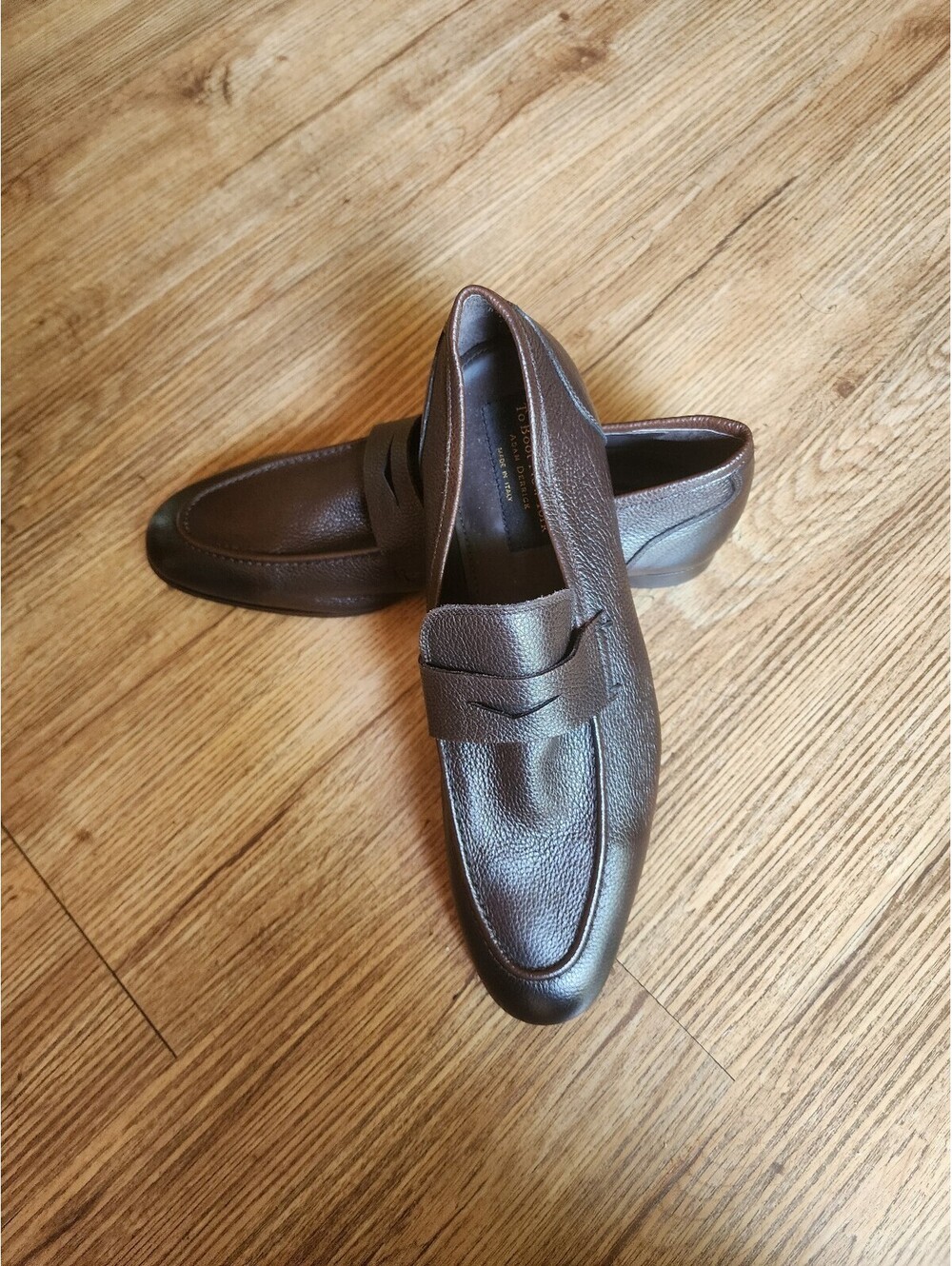 Siz 12 Men's Dark Brown Leather Penny Loafers, Size 12, Classic Dress Shoes - Picture 6 of 8